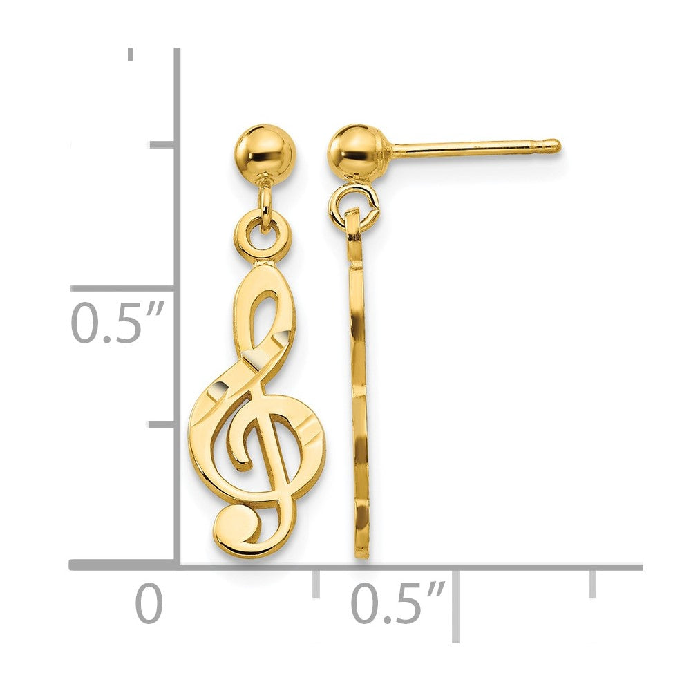 14k Polished & Diamond-Cut Treble Clef Dangle Post Earrings