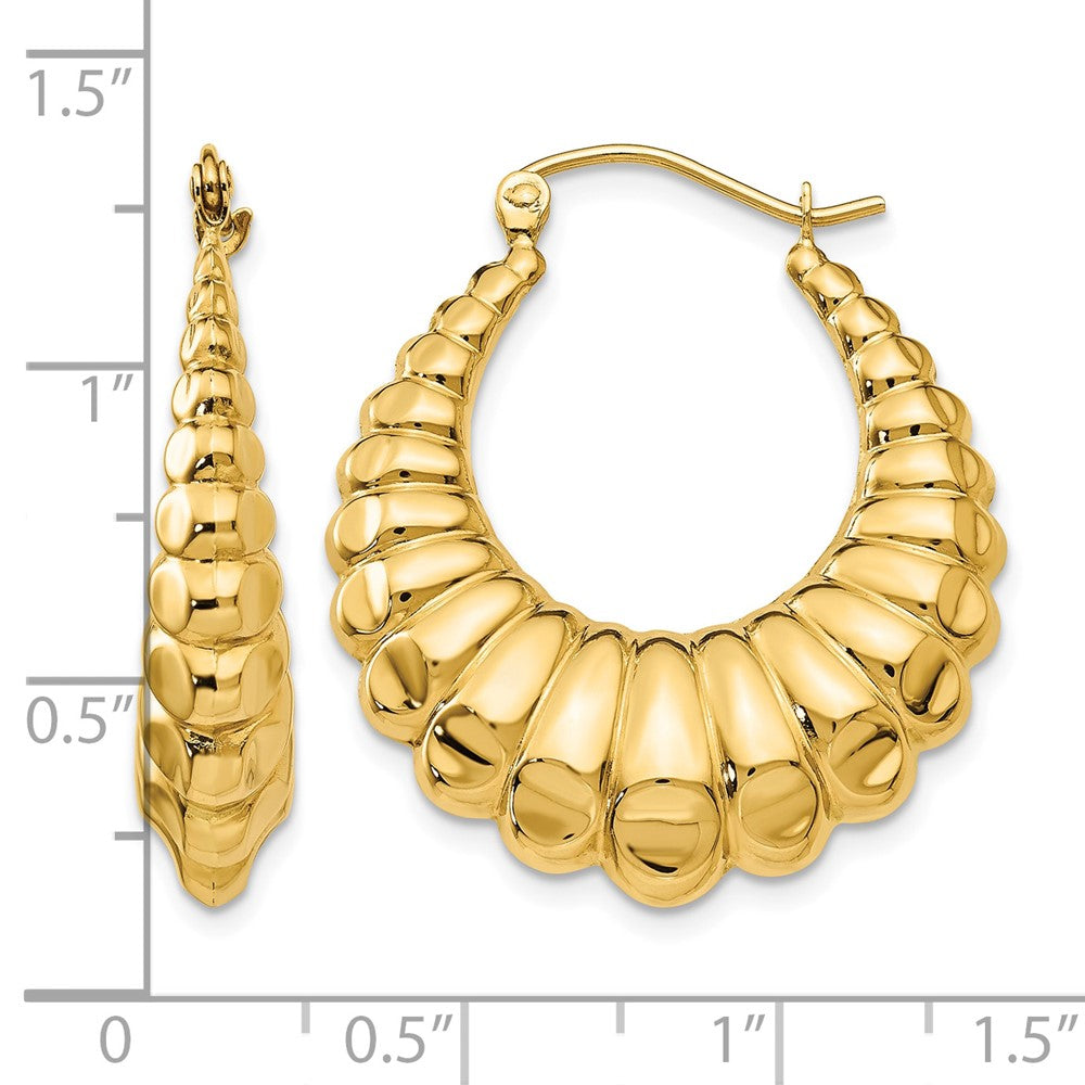 14k Polished Scalloped Hollow Hoop Earrings