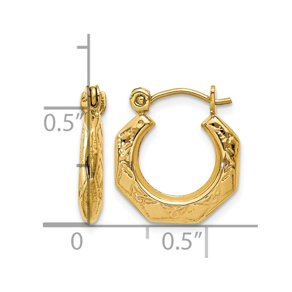 14k Polished Patterned Hollow Hoop Earrings