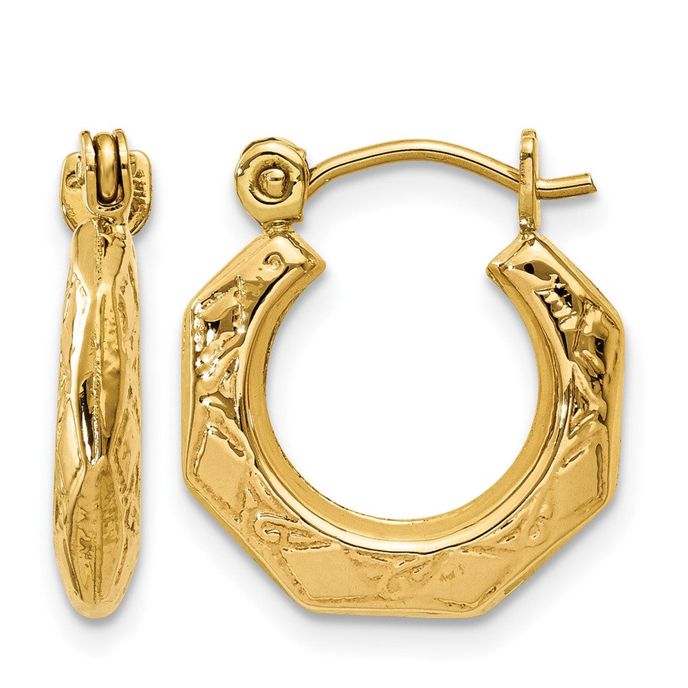 14k Polished Patterned Hollow Hoop Earrings
