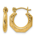14k Polished Patterned Hollow Hoop Earrings