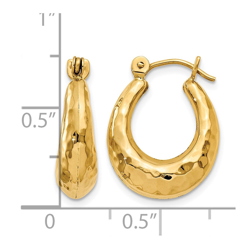 14k Hammered Fancy Hollow Hoop Earrings