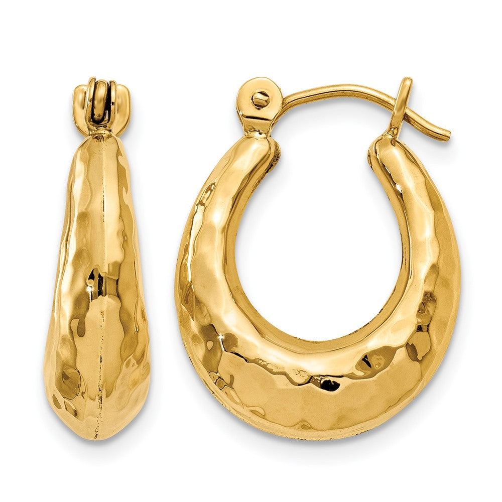 14k Hammered Fancy Hollow Hoop Earrings