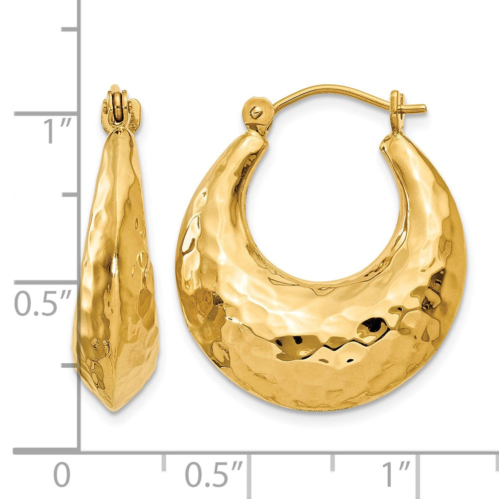 14k Hammered Fancy Hollow Hoop Earrings