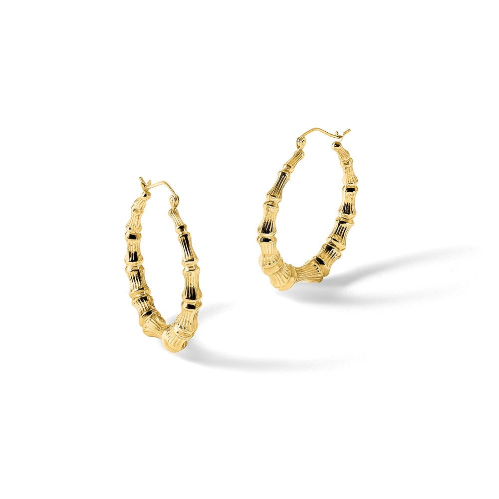 14k Polished Bamboo Hoop Earrings