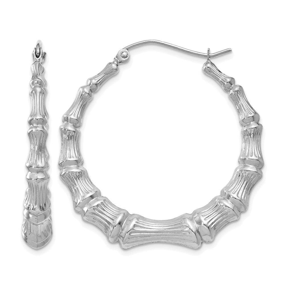 14k White Gold Polished Bamboo Hoop Earrings
