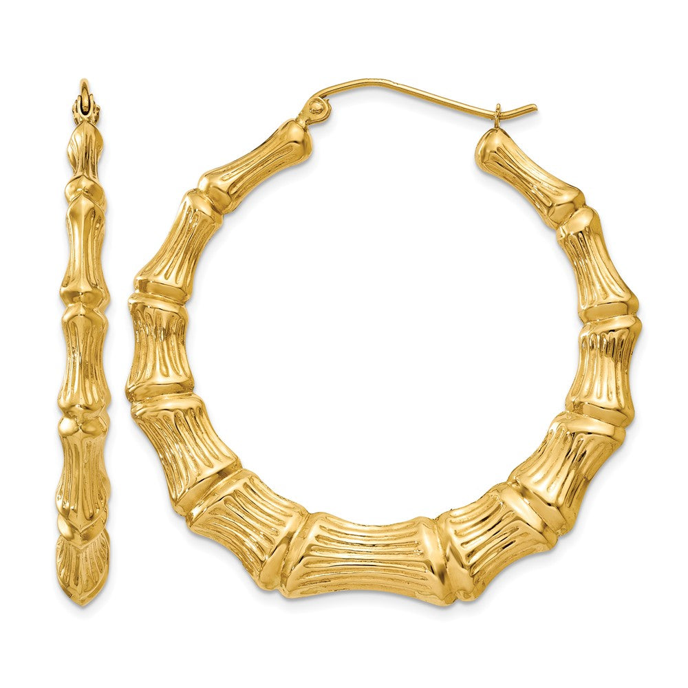 14k Polished Bamboo Hoop Earrings