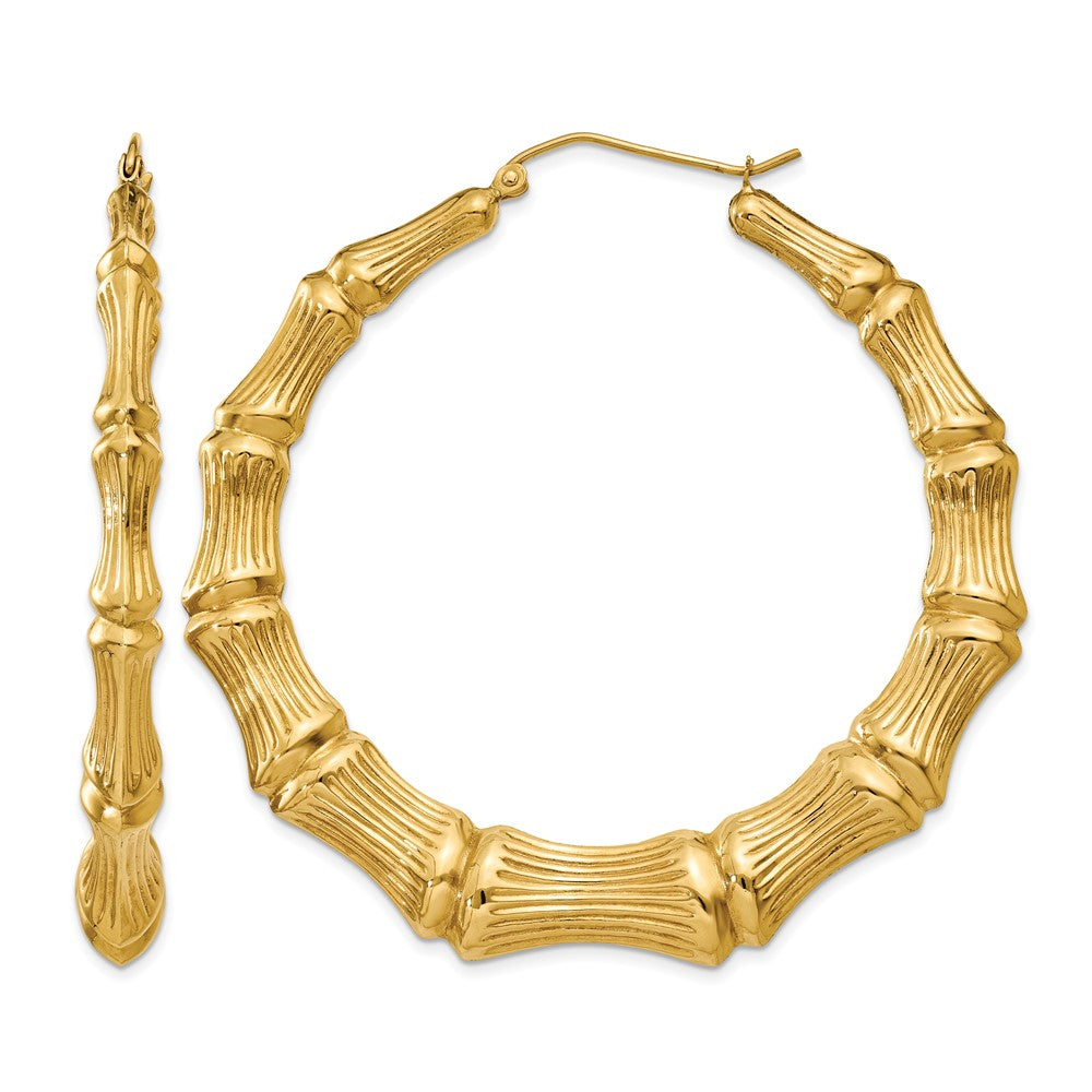14k Polished Bamboo Hoop Earrings