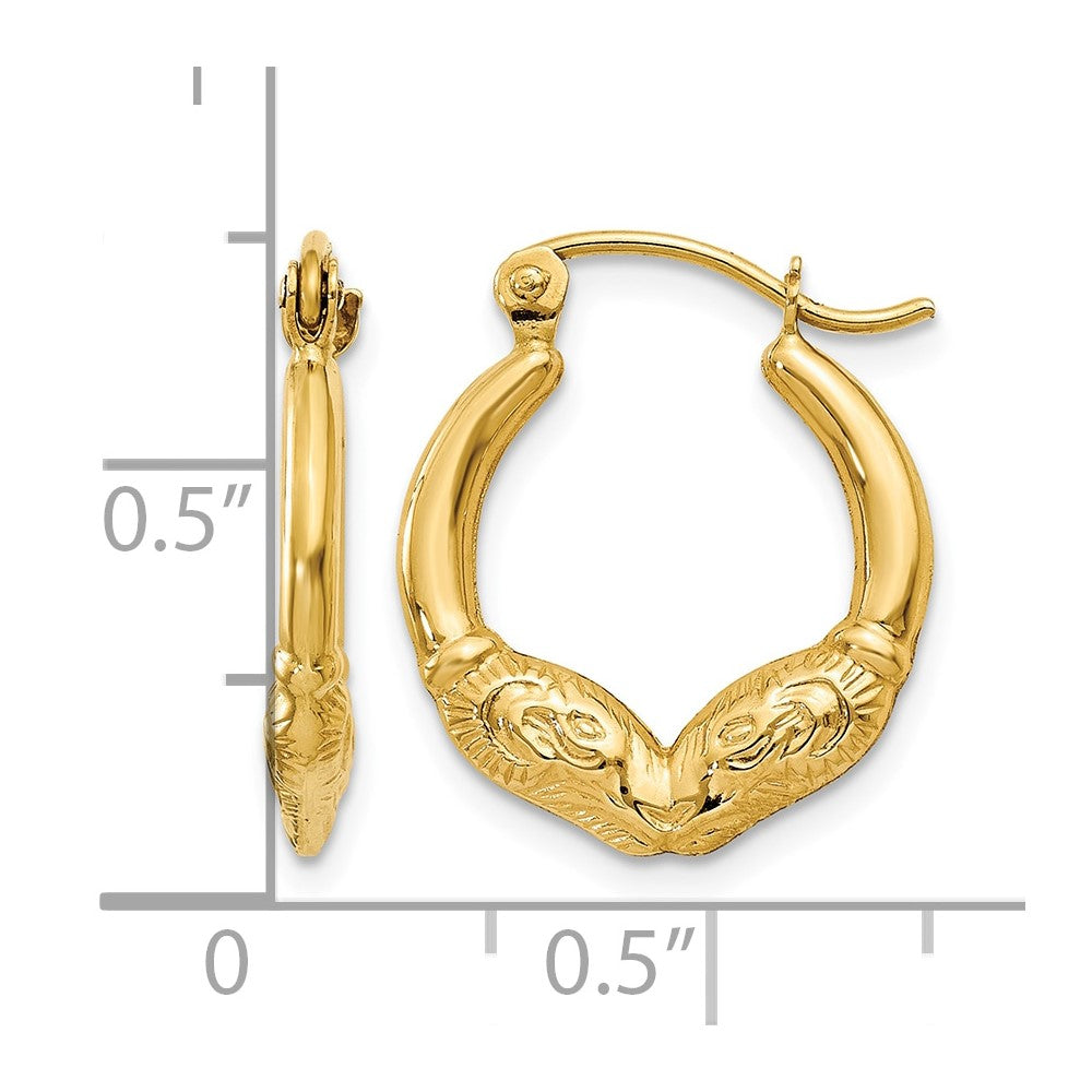 14k Ram Head Hoop Earrings