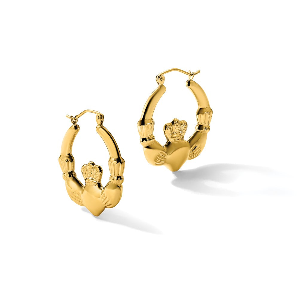 14k Polished Claddagh Hoop Earrings