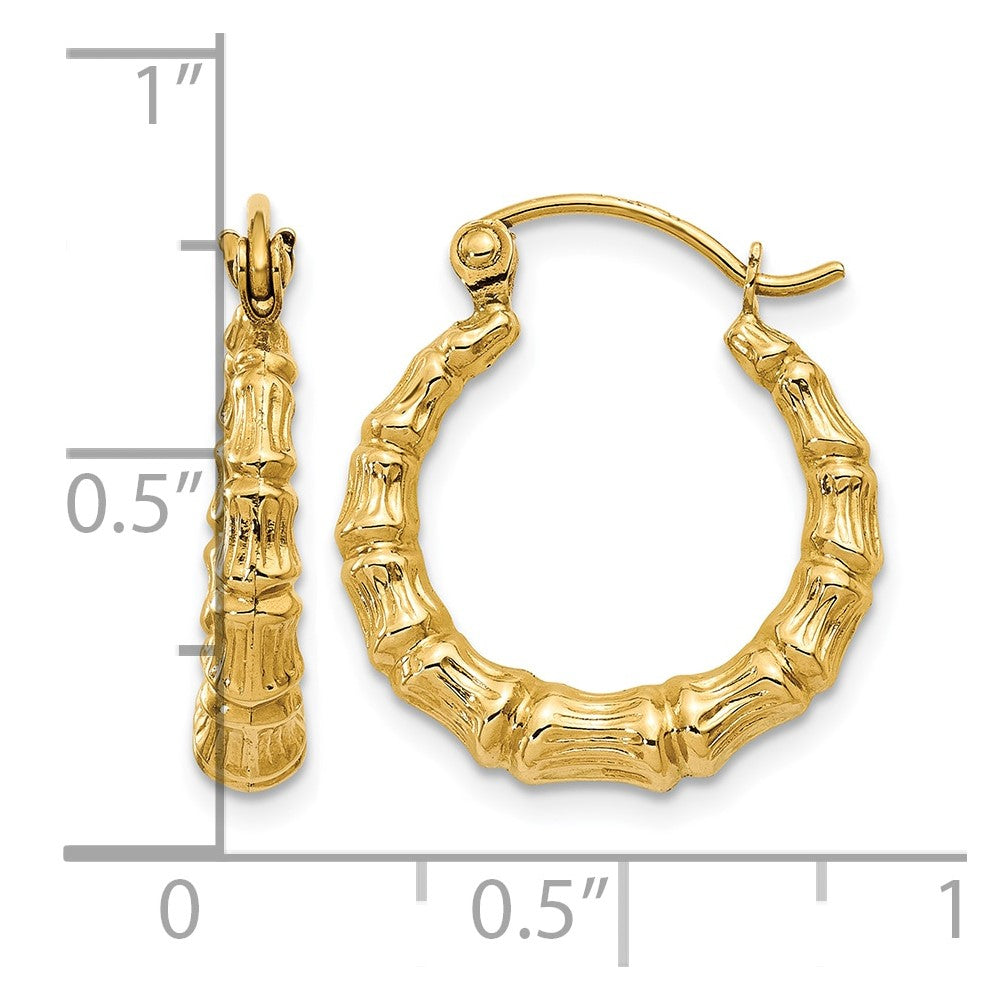 14k Polished Bamboo Design Hollow Hoop Earrings
