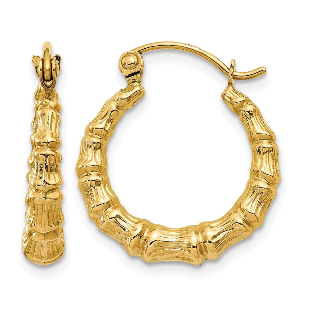 14k Polished Bamboo Design Hollow Hoop Earrings