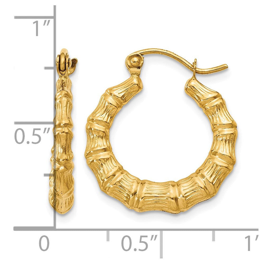 14k Polished Bamboo Design Hollow Hoop Earrings