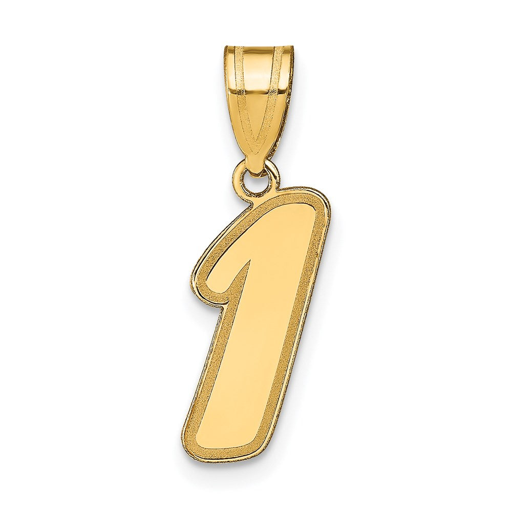 14k Brushed Border Script Number 1 Pendant