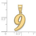 14k Brushed Border Script Number 9 Pendant