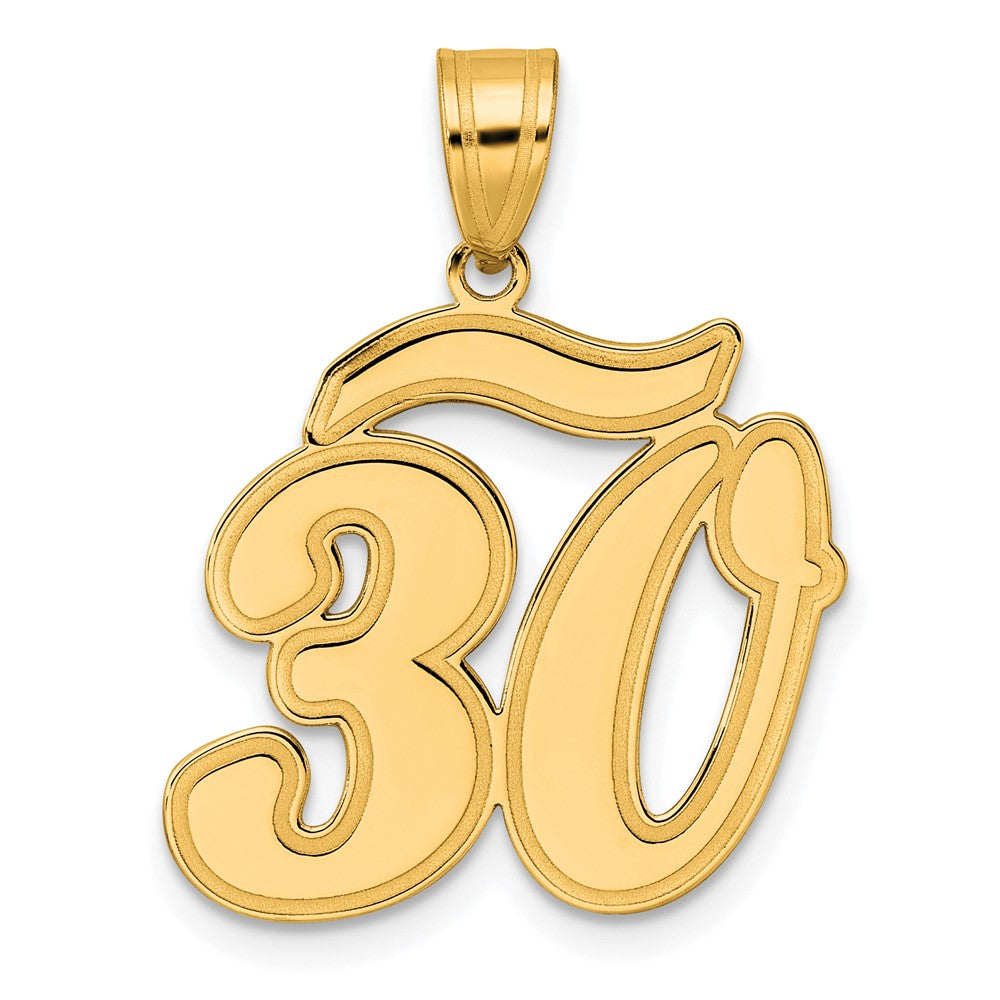 14k Brushed Border Script Number 30 Pendant
