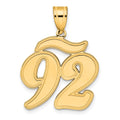 14k Brushed Border Script Number 92 Pendant