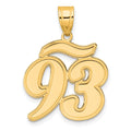 14k Brushed Border Script Number 93 Pendant