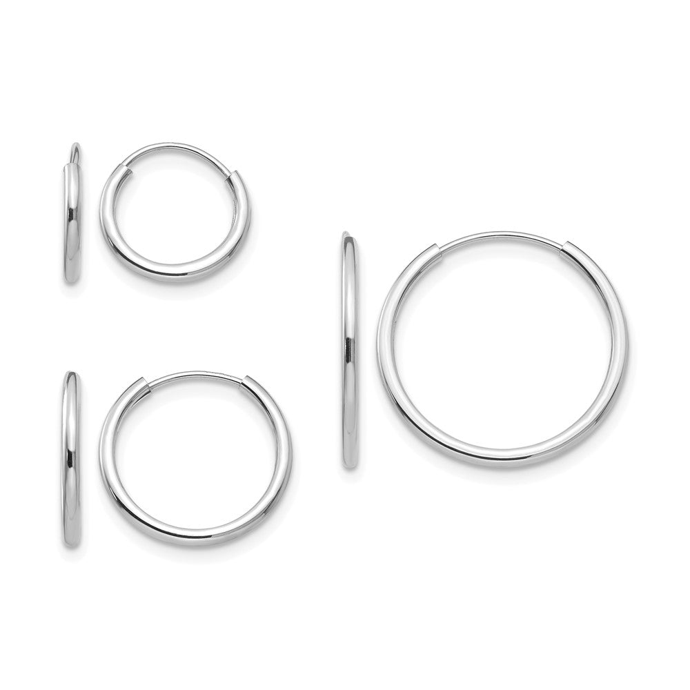 14k White Gold Madi K Endless Hoop 3 Pair Earring Set