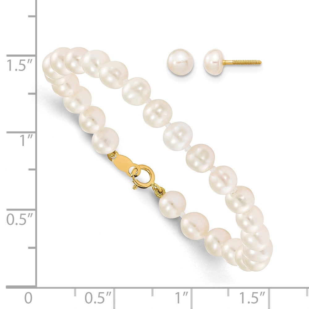 14K Madi K 4-5mm White Freshwater Cultured Pearl Bracelet & Earring Set