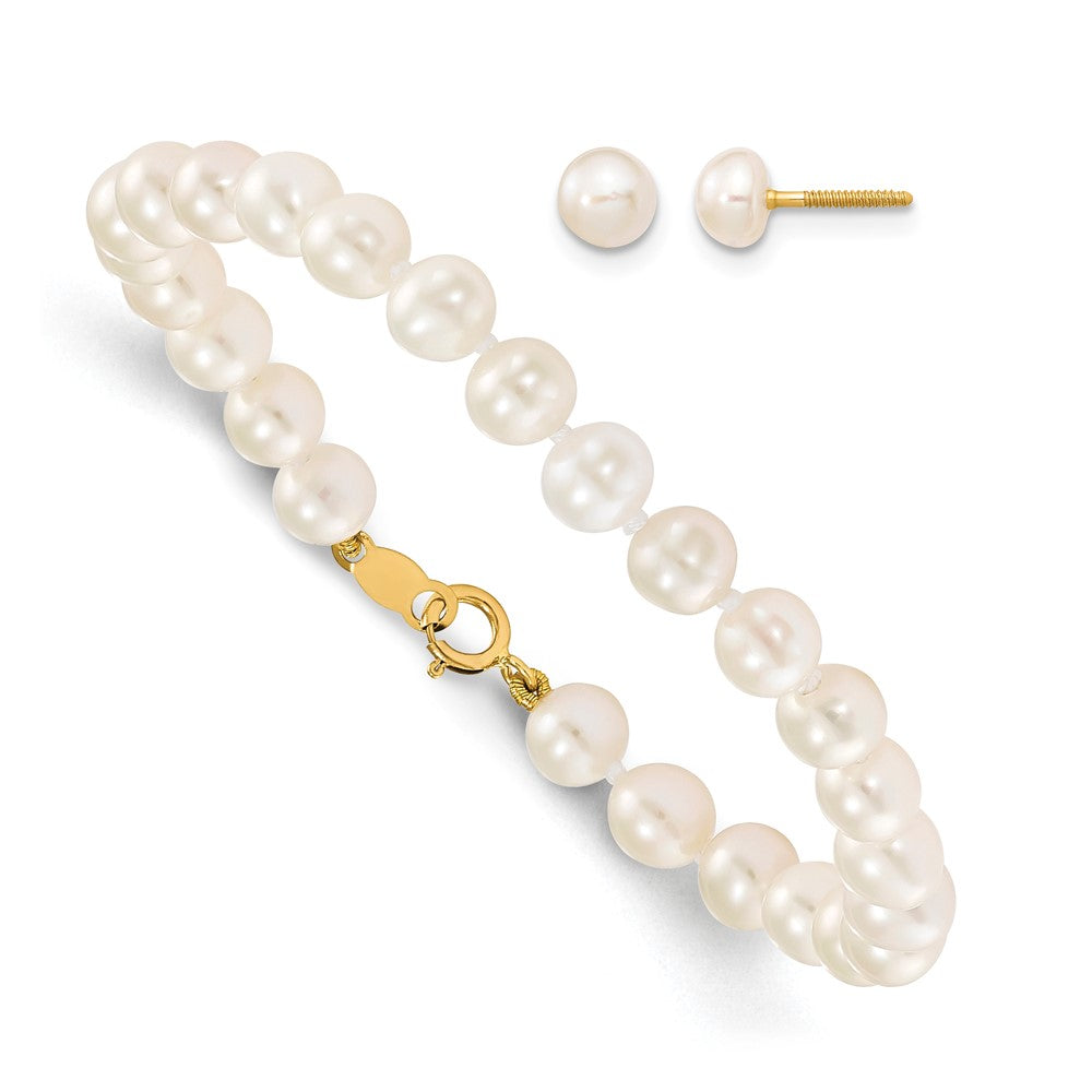 14K Madi K 4-5mm White Freshwater Cultured Pearl Bracelet & Earring Set