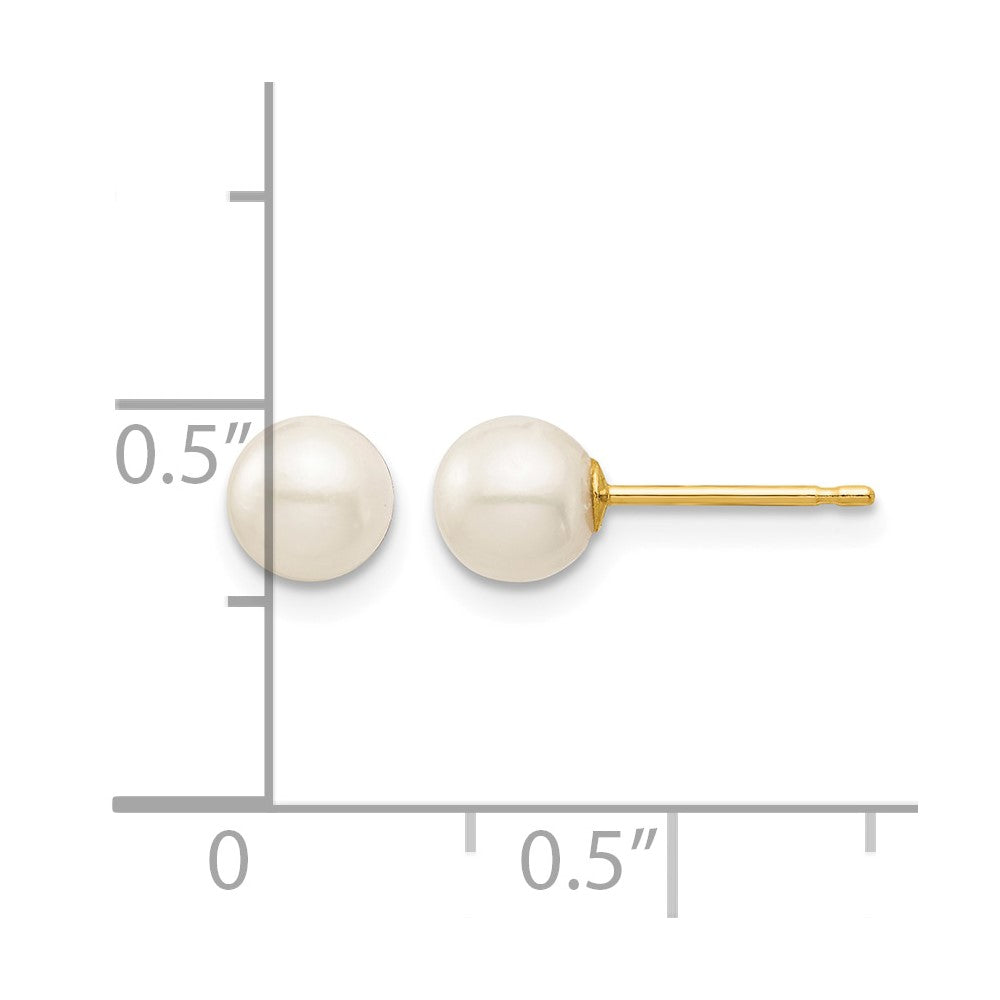 14K Madi K 5-6mm White Round Freshwater Cultured Pearl Stud Post Earrings
