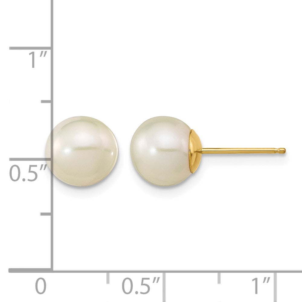 14K Madi K 7-8mm White Round Freshwater Cultured Pearl Stud Post Earrings
