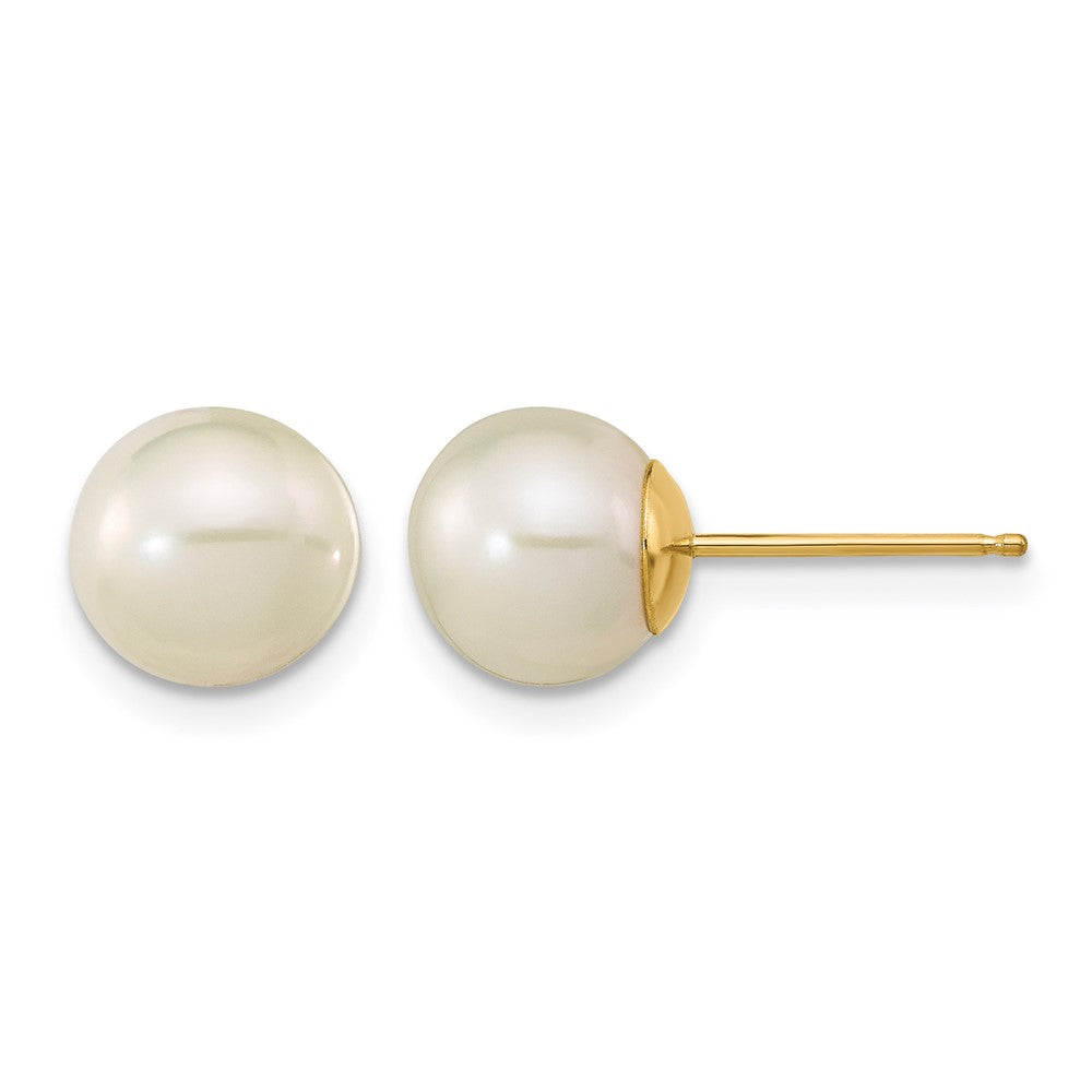14K Madi K 7-8mm White Round Freshwater Cultured Pearl Stud Post Earrings