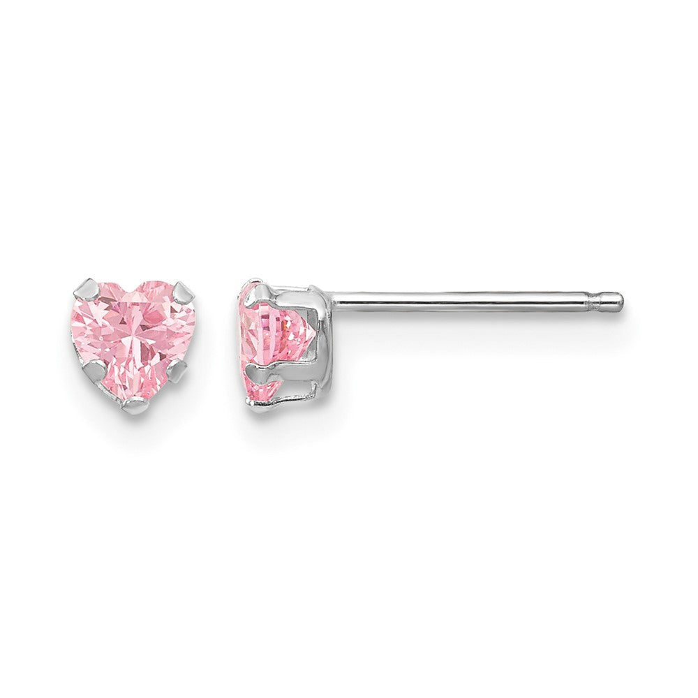 14k White Gold Madi K 4mm Pink CZ Heart Earrings