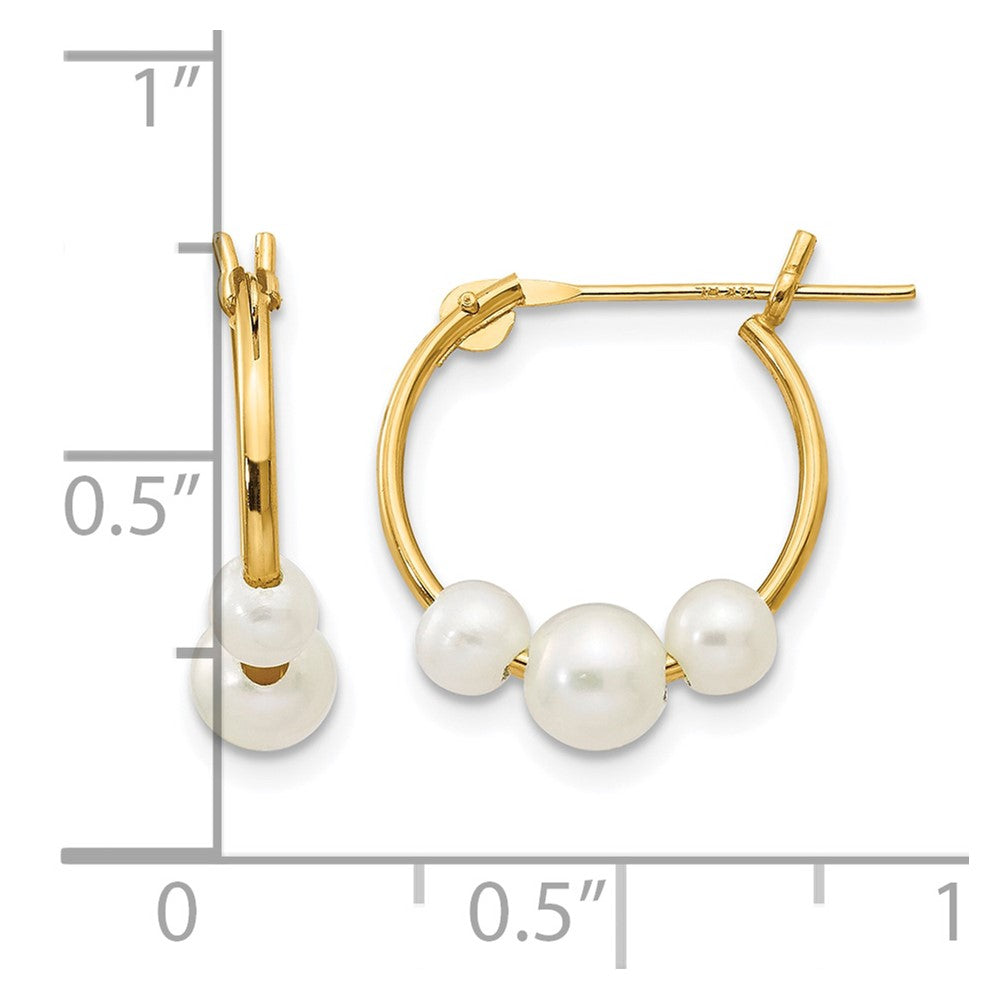 14k Madi K White Semi-round Freshwater Cultured 3 Pearl Hoop Earrings