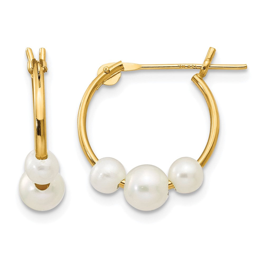 14k Madi K White Semi-round Freshwater Cultured 3 Pearl Hoop Earrings