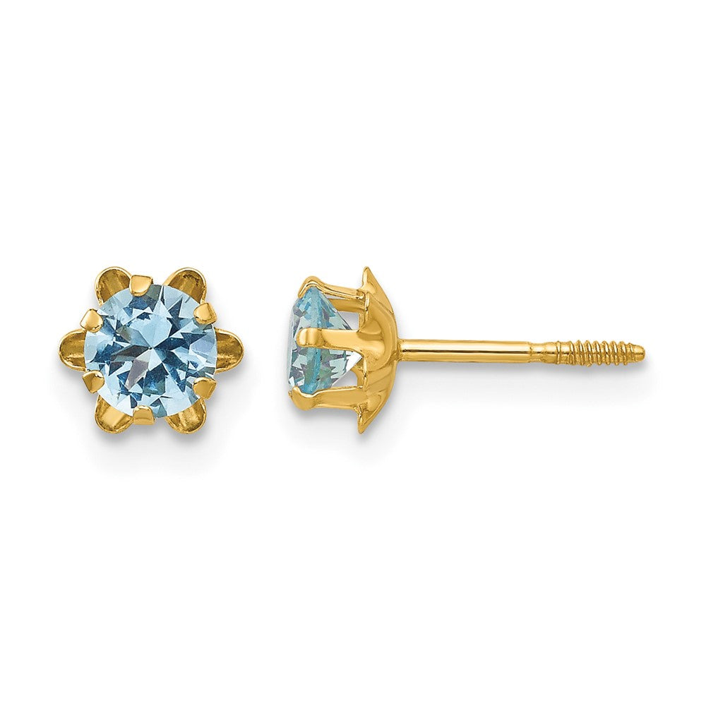 14k Madi K 4mm CZ Birthstone (Mar) Screwback Earrings