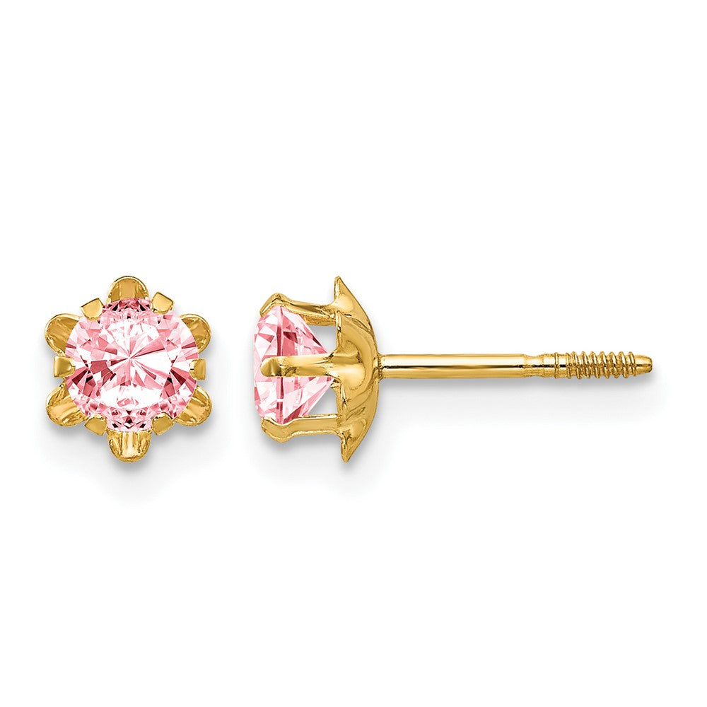 14k Madi K 4mm CZ Birthstone (Oct) Screwback Earrings