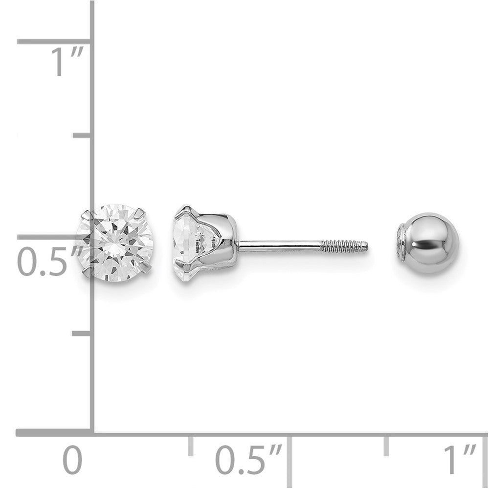 14k Madi K White Gold 5mm CZ and 4mm Ball Reversible Earrings