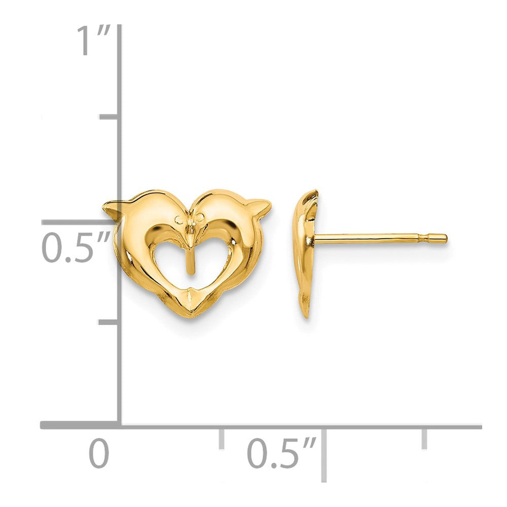 14k Madi K Heart Dolphins Post Earrings