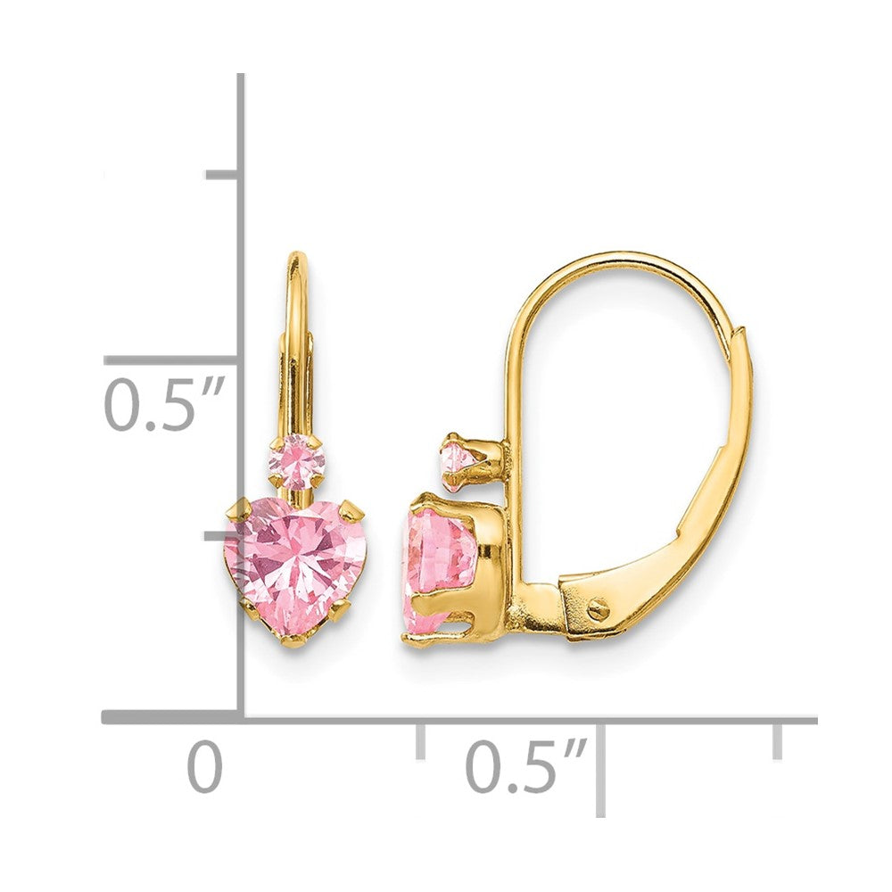 14k Madi K Pink CZ Heart Leverback Earrings
