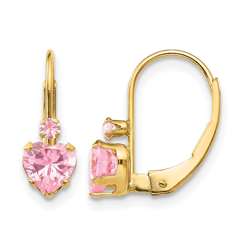 14k Madi K Pink CZ Heart Leverback Earrings