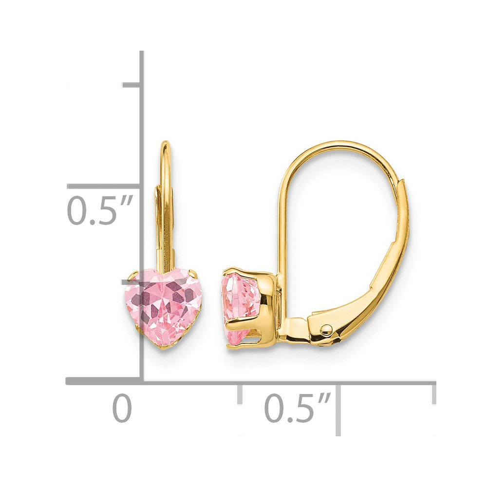 14k Madi K Pink CZ Heart Leverback Earrings