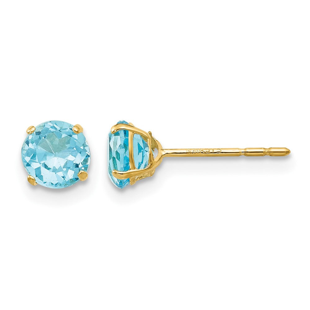 14k Madi K Round Blue Topaz 5mm Post Earrings