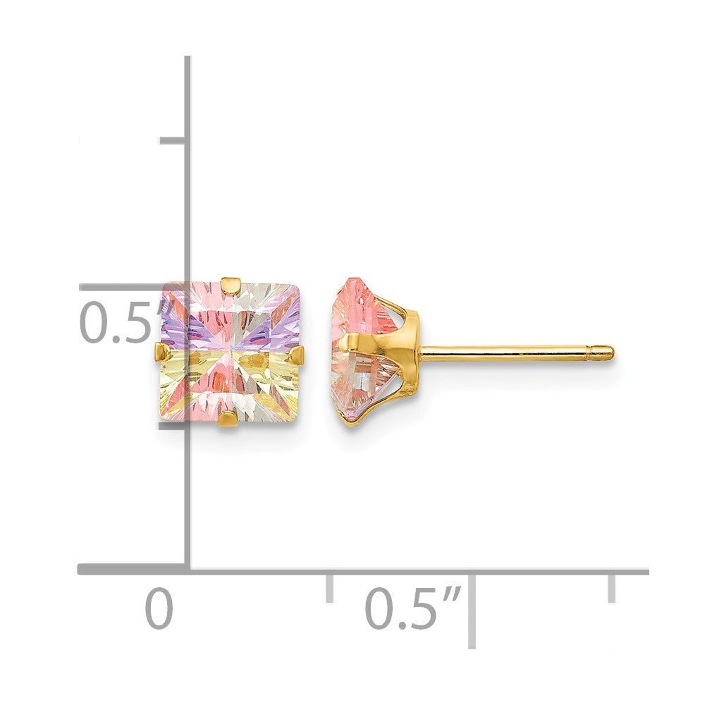14k Madi K Multi-color CZ 6mm Square Post Earrings