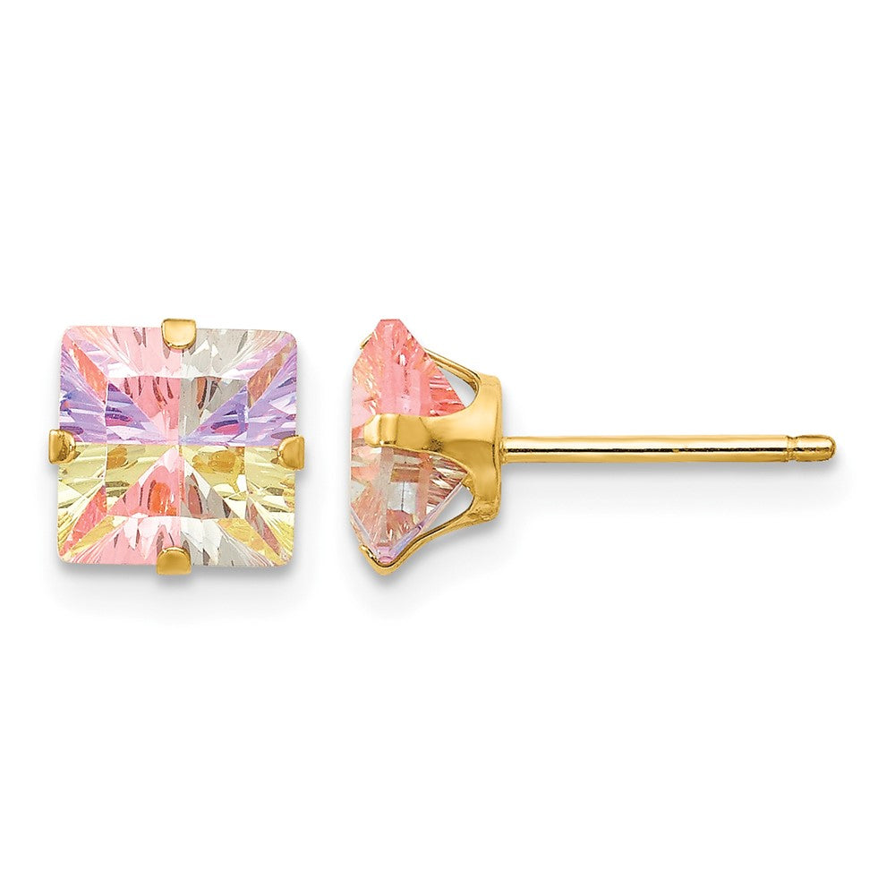 14k Madi K Multi-color CZ 6mm Square Post Earrings