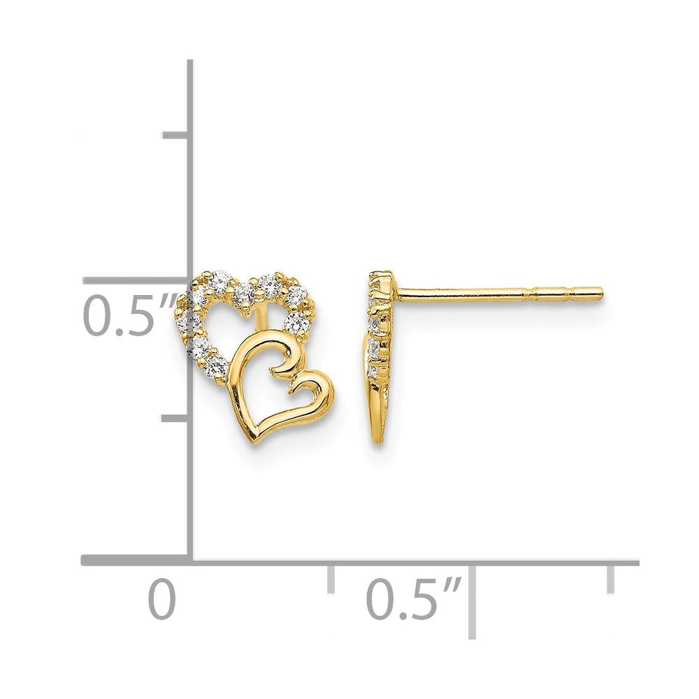 14k Madi K CZ Double Heart Post Earrings