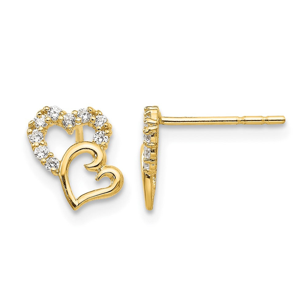 14k Madi K CZ Double Heart Post Earrings