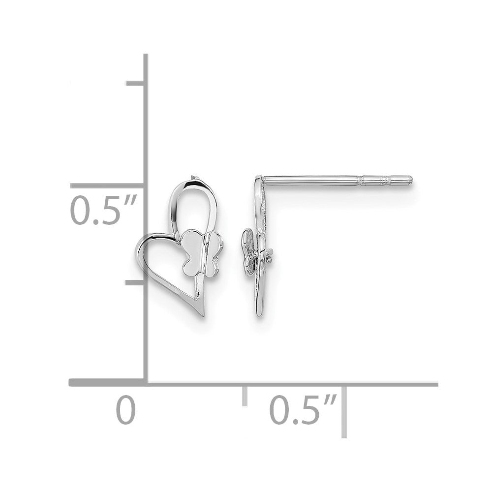 14k White Gold Madi K Heart W/Butterfly Post Earrings