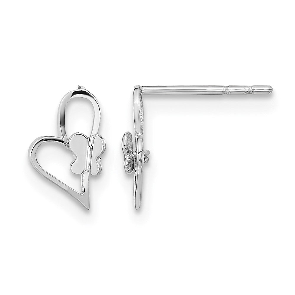 14k White Gold Madi K Heart W/Butterfly Post Earrings