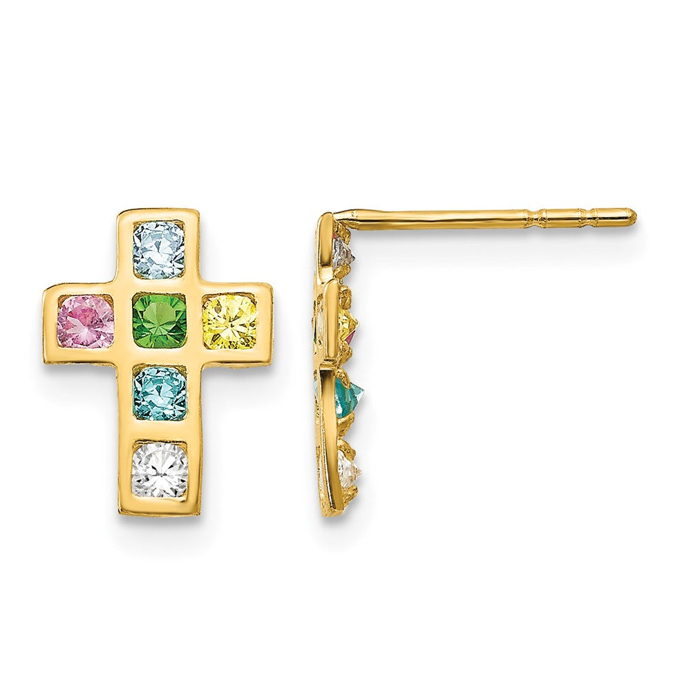 14k Madi K Multi-colored CZ Cross Post Earrings