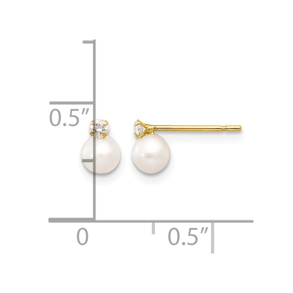 14k Madi K 5-6mm Near Round FW Cultured Pearl CZ Post Earrings