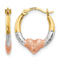 14K w/Rose and White Rhodium Madi K Heart Hoop Earrings