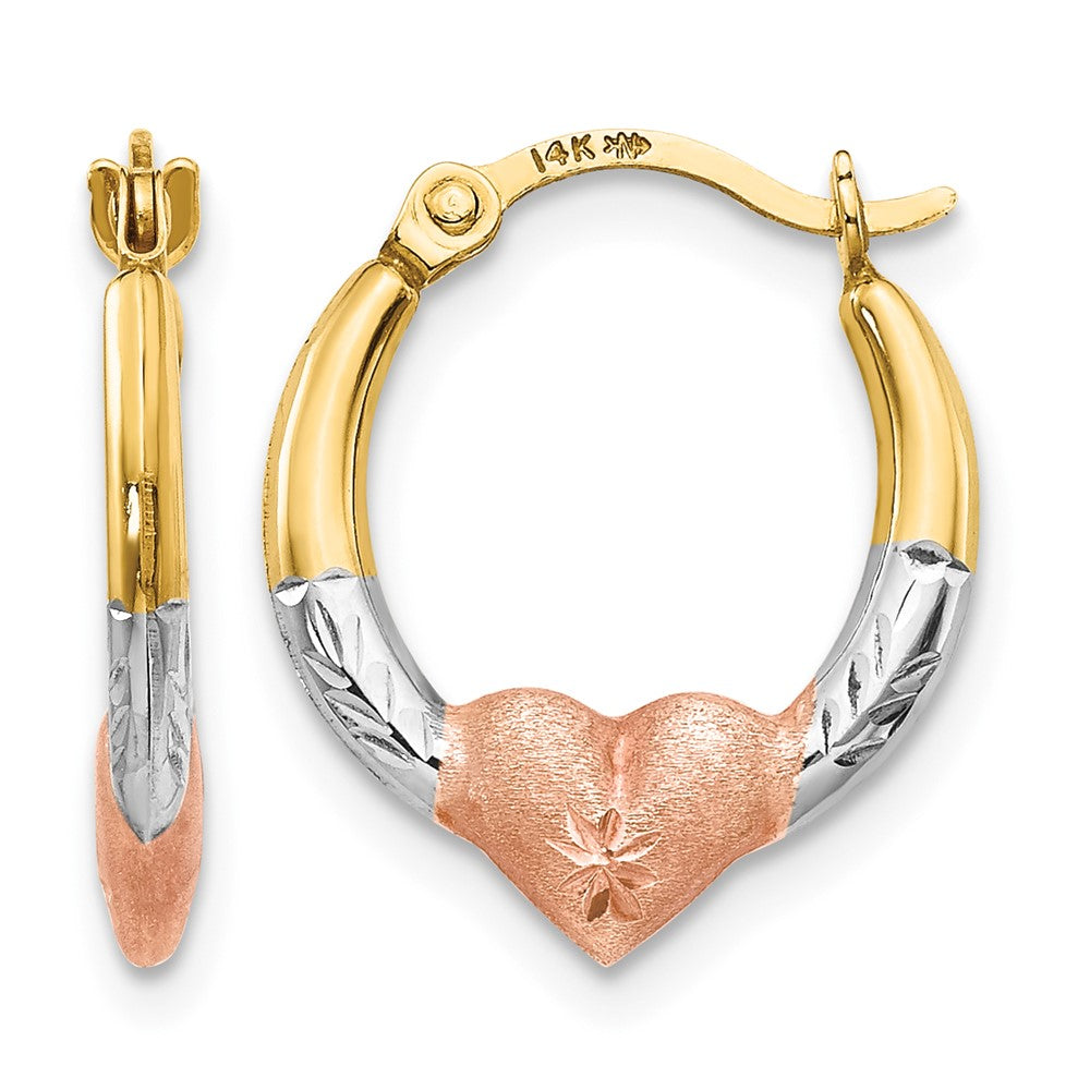 14K w/Rose and White Rhodium Madi K Heart Hoop Earrings