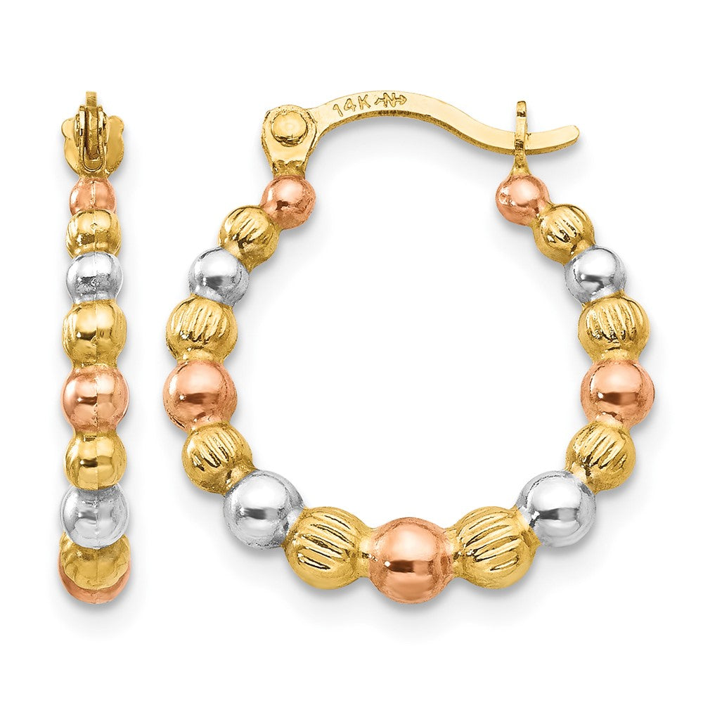 14K w/Rose and White Rhodium Madi K Beaded Hoop Earrings